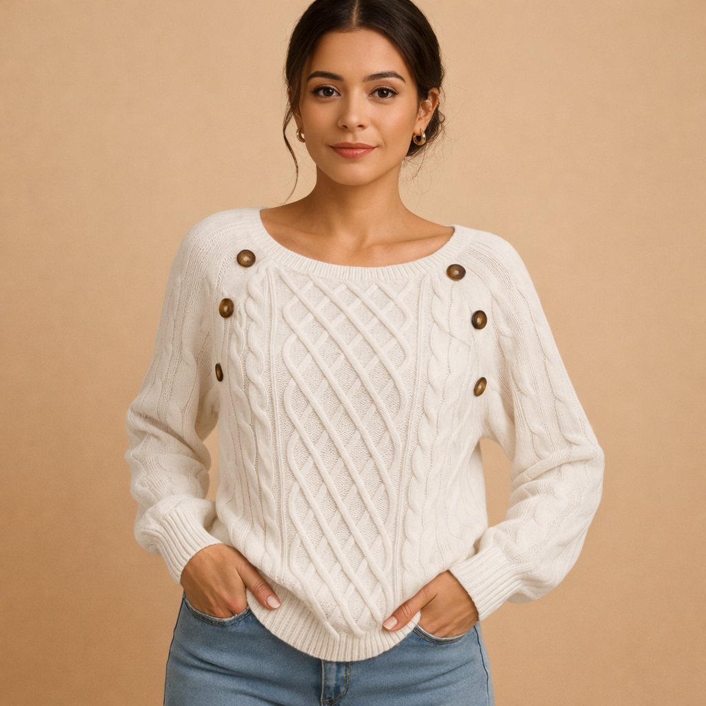 Damski Sweter Dziany z Długim Rękawem | Model z Teksturą