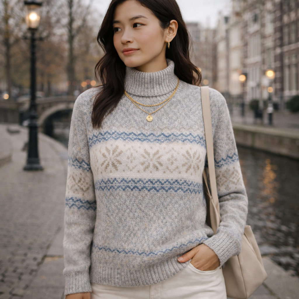 Damski Sweter z Zimowym Wzorem | Model Dziany