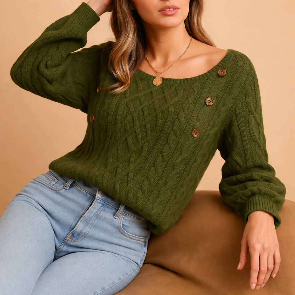 Damski Sweter Dziany z Długim Rękawem | Model z Teksturą